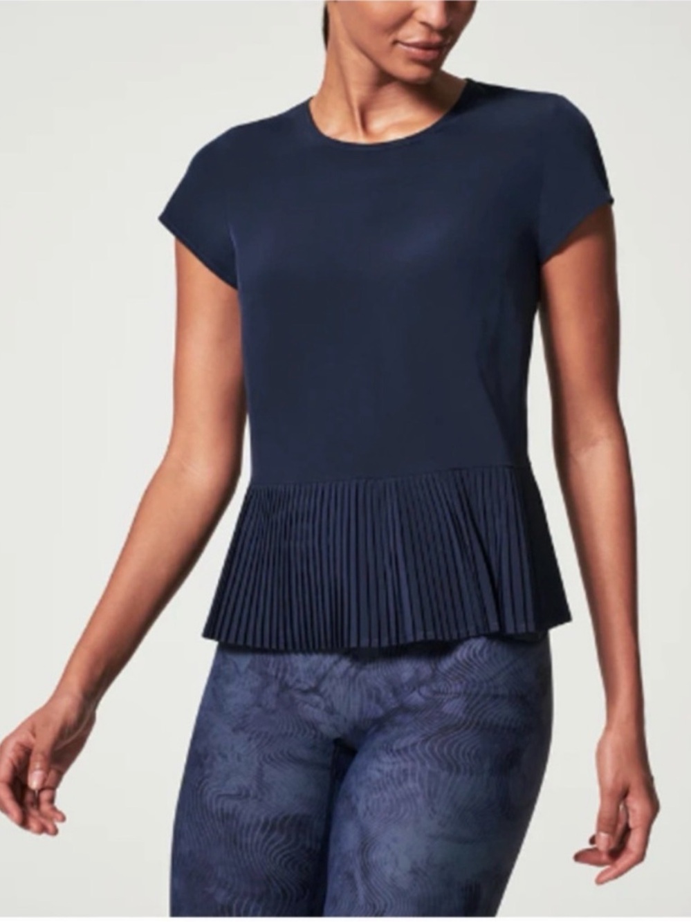 SPANX yes pleats Navy Pleated-Hem Short Sleeve Tee